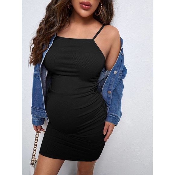 Maternity Ruched Cami Bodycon Dress dark green - Picture 2 of 12